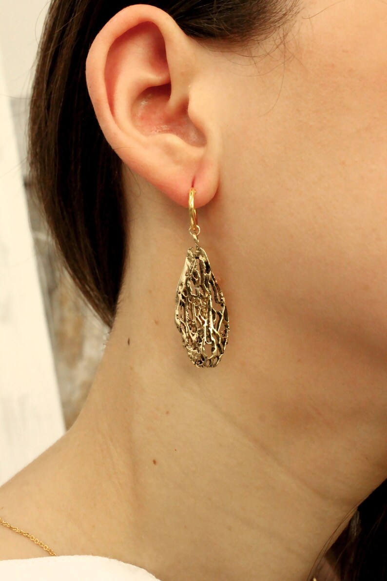 Leaf gold earrings, botanical jewelry, woodland earrings, nature inspired jewelry image 4