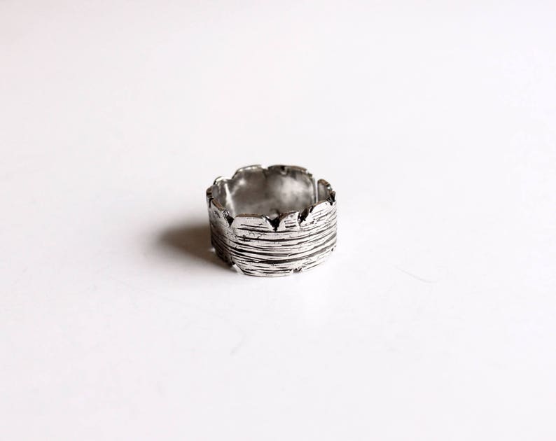 Mens ring vintage, chunky band ring silver, gift for him image 2