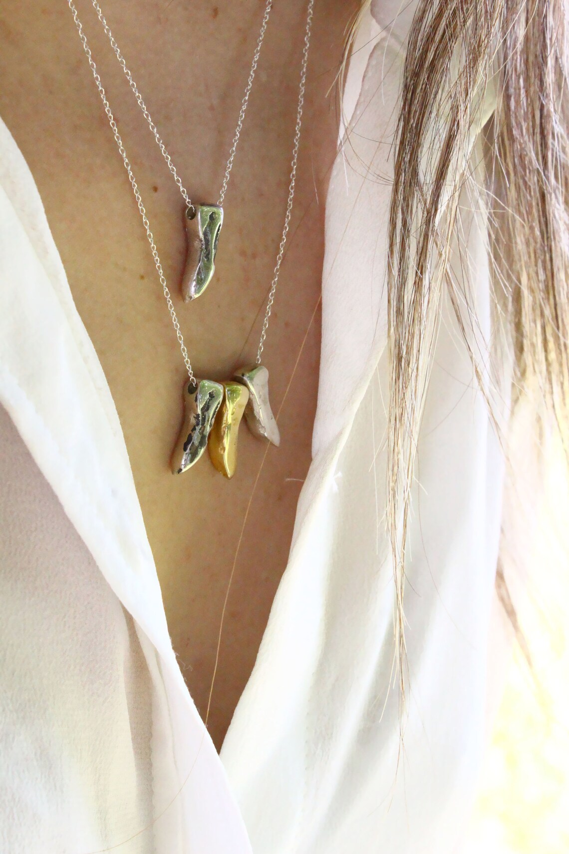 Point necklace hanging necklace silver tooth necklace boho Etsy