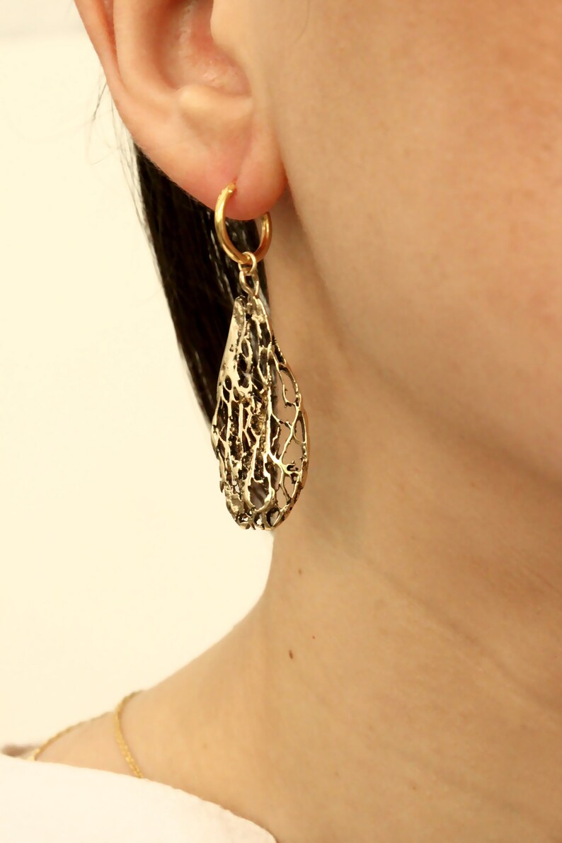 Leaf gold earrings, botanical jewelry, woodland earrings, nature inspired jewelry image 2