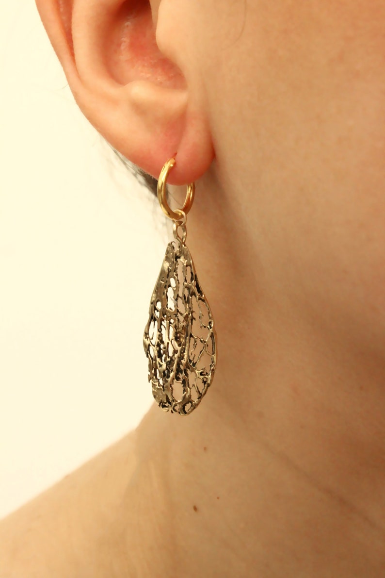 Leaf gold earrings, botanical jewelry, woodland earrings, nature inspired jewelry image 6