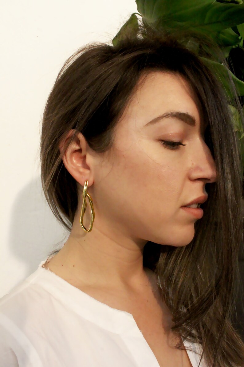 Statement earrings gold, swirl earrings, abstract twist earrings, sculptural earrings image 9