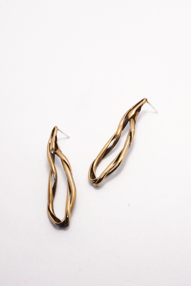 Statement earrings gold, swirl earrings, abstract twist earrings, sculptural earrings image 1