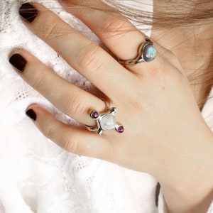 Multi-stone ring, moonstone ring silver, witch ring image 3