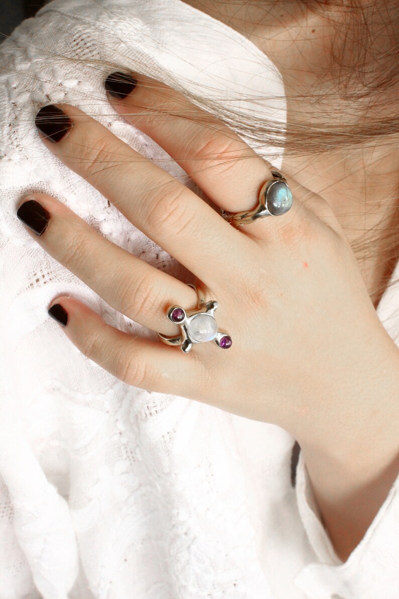 Multi-stone ring, moonstone ring silver, witch ring image 3