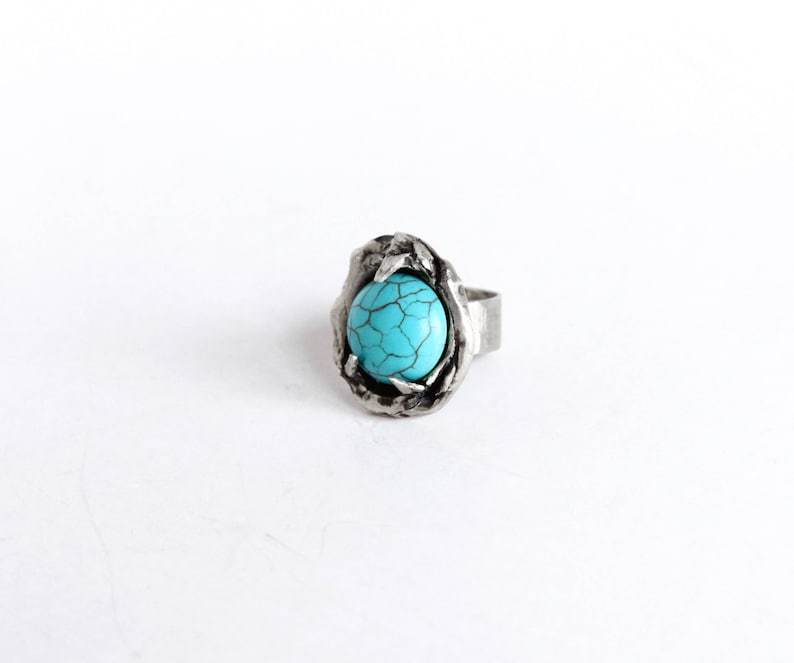 Turquoise ring, solitaire ring, engagement ring, chunky ring, witch ring silver image 7