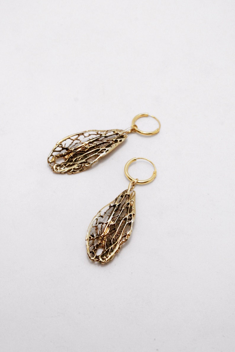 Leaf gold earrings, botanical jewelry, woodland earrings, nature inspired jewelry image 1