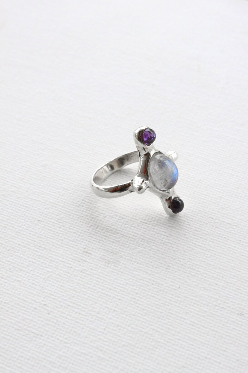 Multi-stone ring, moonstone ring silver, witch ring image 2