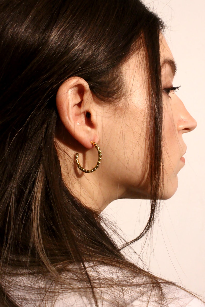 Simple bubble hoops earrings, granulation dot hoop earrings gold, minimal jewelry image 7