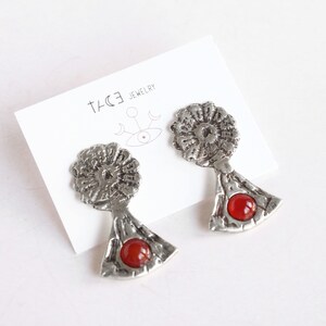 Lace crystal earrings, carnelian earrings silver, daisy earrings, flower lovers image 3