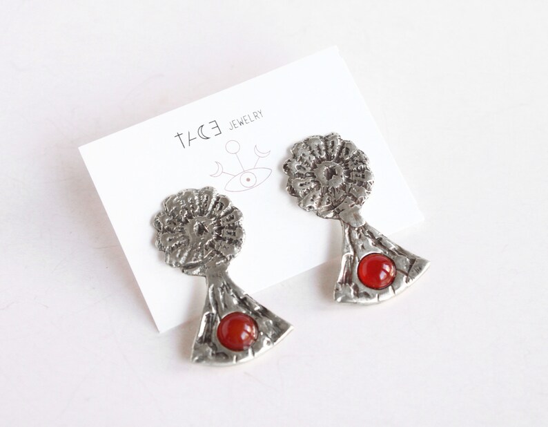 Lace crystal earrings, carnelian earrings silver, daisy earrings, flower lovers image 3