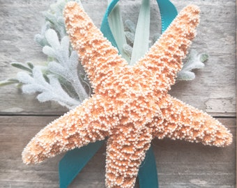 Traditional Starfish Boutonniere- W/Teal Ribbon Accent