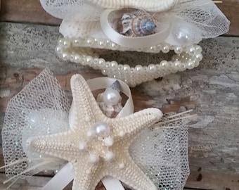 Knobby Starfish Corsage- With Beaded Pearl Bracelet