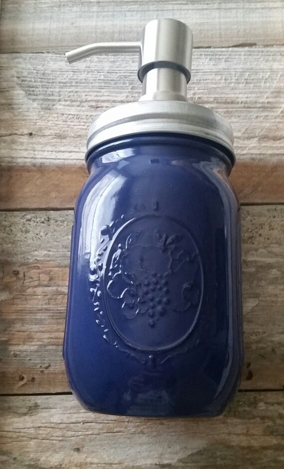 navy blue bathroom soap dispenser
