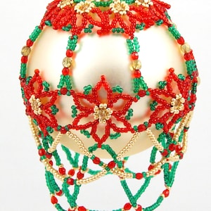 Poinsettia Garden Beaded Ornament Cover Pattern