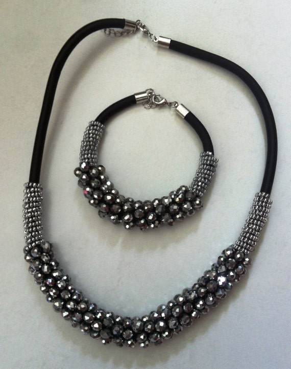 Items similar to NOW OFFER! silvery crystal necklace and bracelet set ...