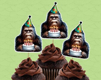 Bigfoot Cupcake Toppers, bigfoot Party,  Bigfoot Cupcake Toppers - Set of 12, Kit , Party Decoration - sasquatch - party decor -food picks