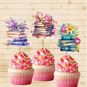 Books Cupcake Toppers, I love Books, Library, Food Picks, 12 Pack KIT