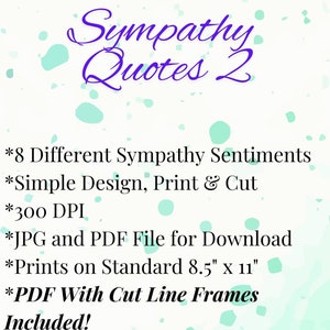 Sympathy Digital Stamp Bundle, Digitale Gefühle, Sympathie Gefühle für die Kartenherstellung, Wortkunst Zitate, Clip Art, PDF, JPEG, 8 Zitate
