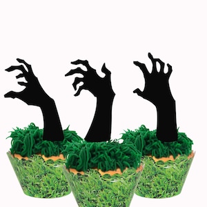 Zombie Cupcake Toppers: Halloween Party Food Picks - Set of 12