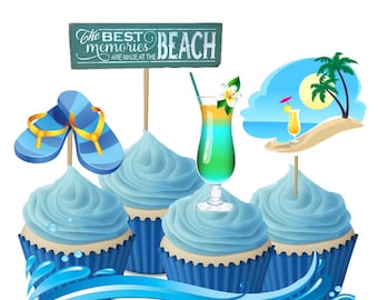 Beach Party Cupcake Toppers, Beach, Food Picks, party supplies, party decorations, 12 pack kit