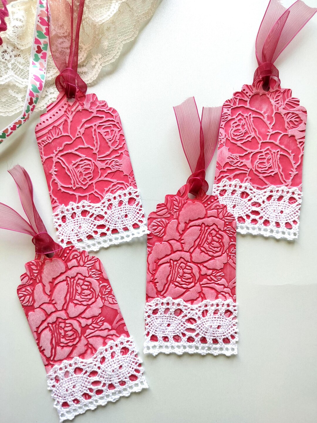 Valentine Roses Gift Tags, Handmade Embossed Tags, 4 Tags, Limited - Etsy