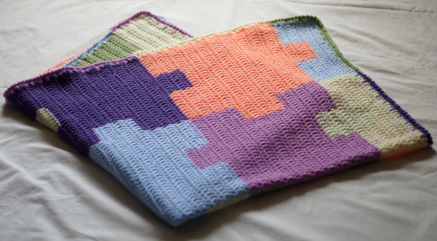 Unique jigsaw puzzle crochet baby blanket multicoloured Etsy
