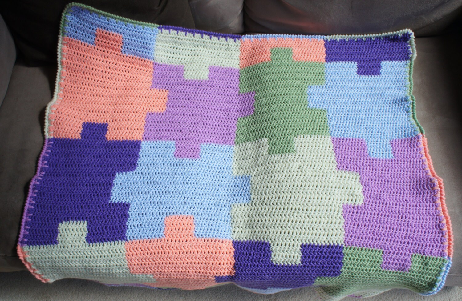 Unique jigsaw puzzle crochet baby blanket multicoloured Etsy