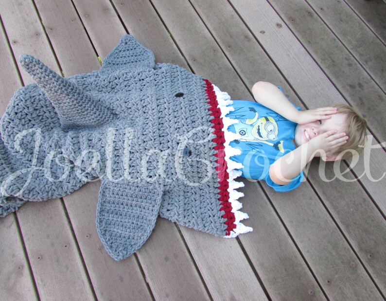 Shark Blanket Throw blanket Toddler Shark Attack Blanket Child Teen and Adult Size Sharks Afghan Crochet Shark JoellaCrochet