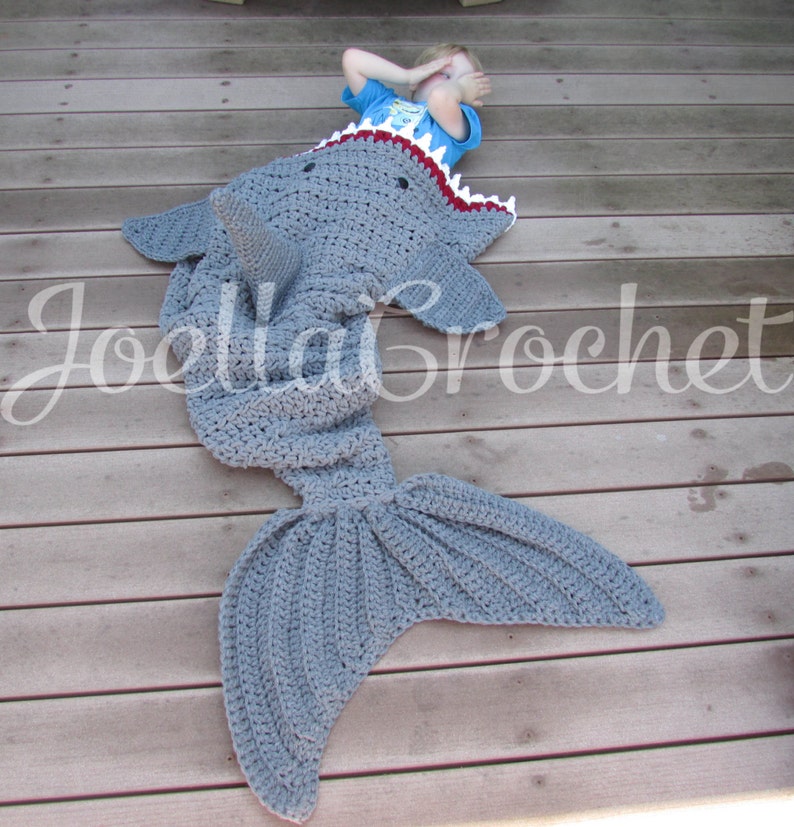 Shark Blanket Throw blanket Toddler Shark Attack Blanket Child Teen and Adult Size Sharks Afghan Crochet Shark JoellaCrochet