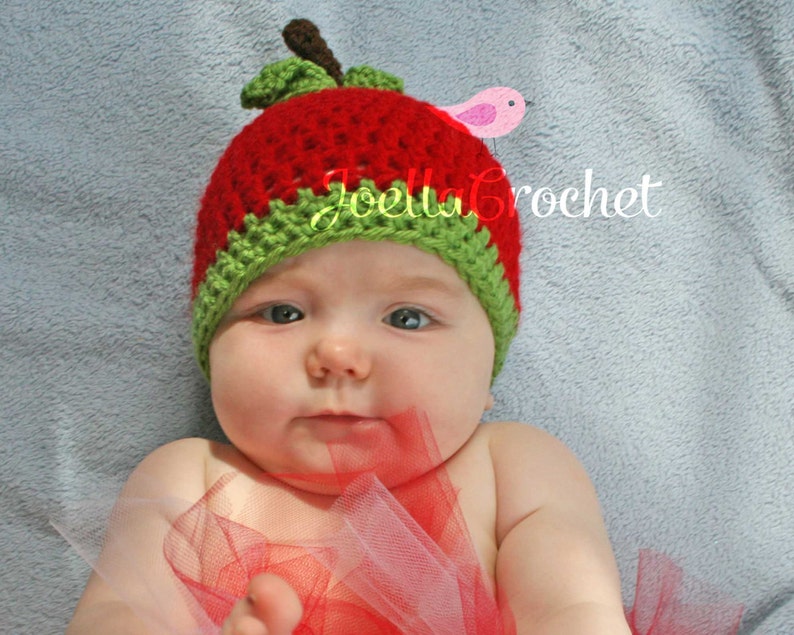 Apple Beanie JoellaCrochet Newborn Apple Hat Baby Apple Hat Apple Hat Red Apple Photography Props for Newborn Photography Green