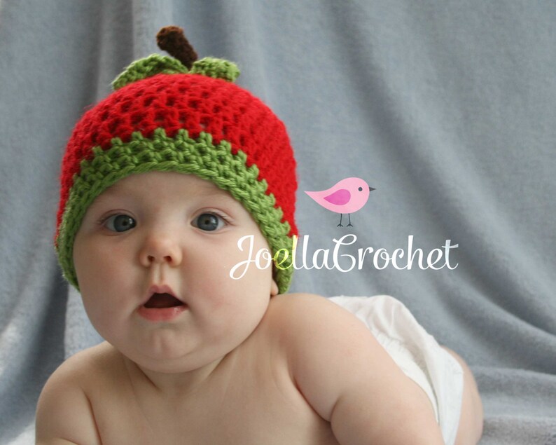 Apple Beanie JoellaCrochet Newborn Apple Hat Baby Apple Hat Apple Hat Red Apple Photography Props for Newborn Photography Green