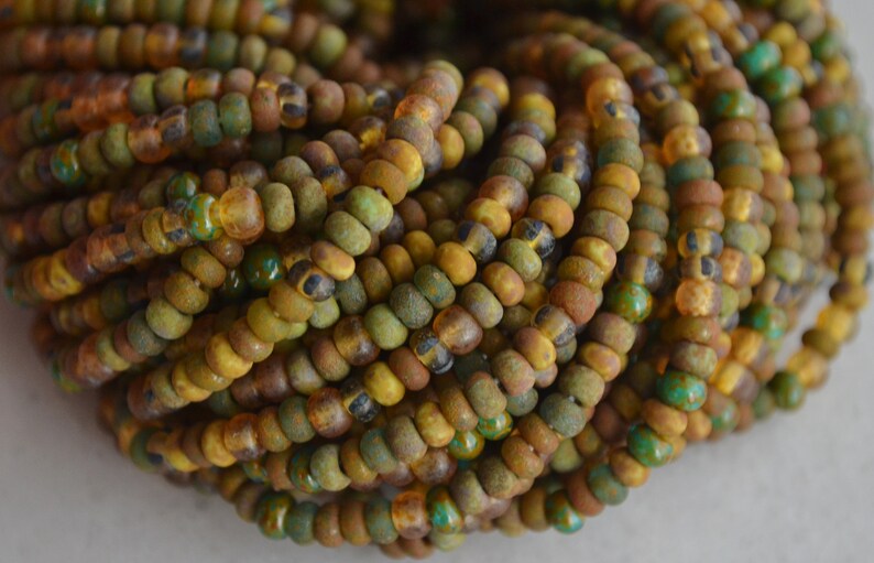 50 Aged Rustic Thin Ice Czech Picasso Seed Bead Mix 20 Strand 7-SB