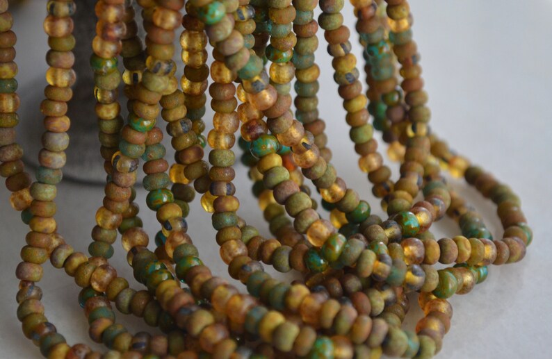 50 Aged Rustic Thin Ice Czech Picasso Seed Bead Mix 20 Strand 7-SB