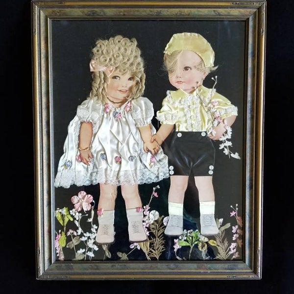 Darling Large Art Deco Mourning Hair Portrait of A Little Boy and Girl