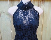 Vintage black dress, little black dress, lace chiffon , Scott McClintock racer back, 90 39 s full skirt cocktail dress, dance dress, sleeveless