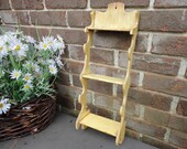 Small three shelf wall display yellow vintage shelf, distressed wood painted shelf, wall display, country shabby chic curio shelf, fancy