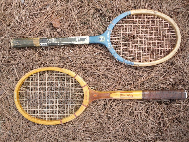 wall hanging Vintage old wood tennis racket,distressed worn old racket game room decor blue white net star sport decor