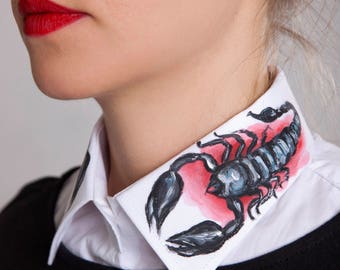 Scorpion collar handpainted unique collar fake collar Scorpion accessories Designer clothing Unique clothing Scorpion shirt collar