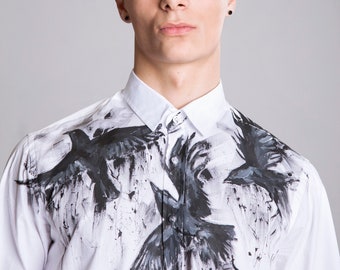 Designer Men Shirt Raven Shirt Unique Buttons up Shirt Men's Designer clothing Street style fashion shirt Unique men's clothing