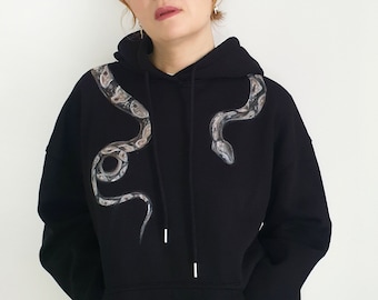 Snake Handpainted unique hoodie, Designer Hoodie,Designer Clothing,Unique fashion,Snake clothing,Art fashion