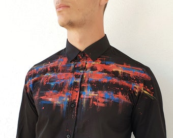 Hand dyed Mens shirt Abstract shirt Black shirt Buttons down shirt Buttons up shirt  Unique clothing Handpainted shirt Designer shirt