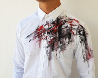 Hand dyed Mens shirt Abstract shirt White shirt Buttons down shirt Buttons up shirt  Unique clothing Handpainted shirt Designer shirt