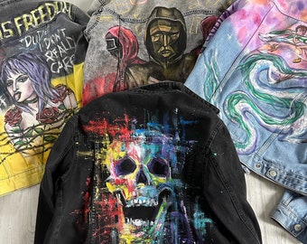 Custom Painted Jacket Sale! Unique Painted denim jacket, pop culture jacket,custom made jacket,anime jacket,skull jacket