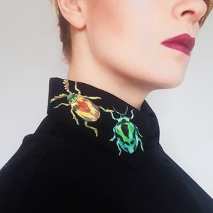 Hand-Painted Beetle Collar: Detachable Poplin Cotton Statement Collar