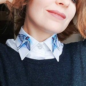 Hand-Painted Detachable Collar: Swallow Bird Art, Unique Clothing