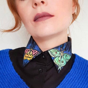 Luna moth Sheepmoth Detachable collar unique collar fake collar moth collar moth accessories designer clothing painted collar image 1