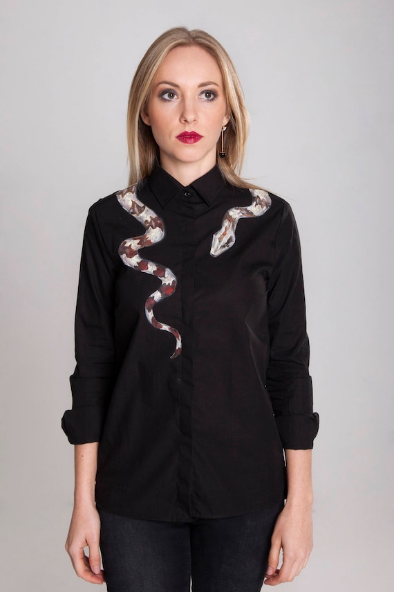 Blinke album flygtninge Snake Shirt Black Button up Shirt Black Blouse Snake Blouse - Etsy