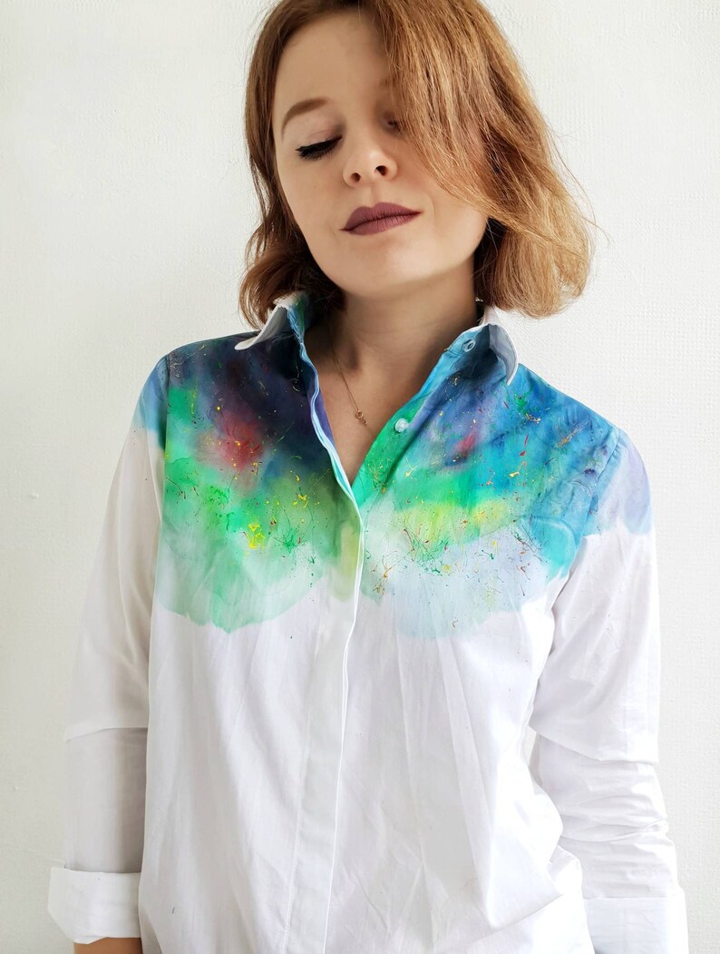 Hand dyed rainbow blouse Women handmade blouse Rainbow paint | Etsy