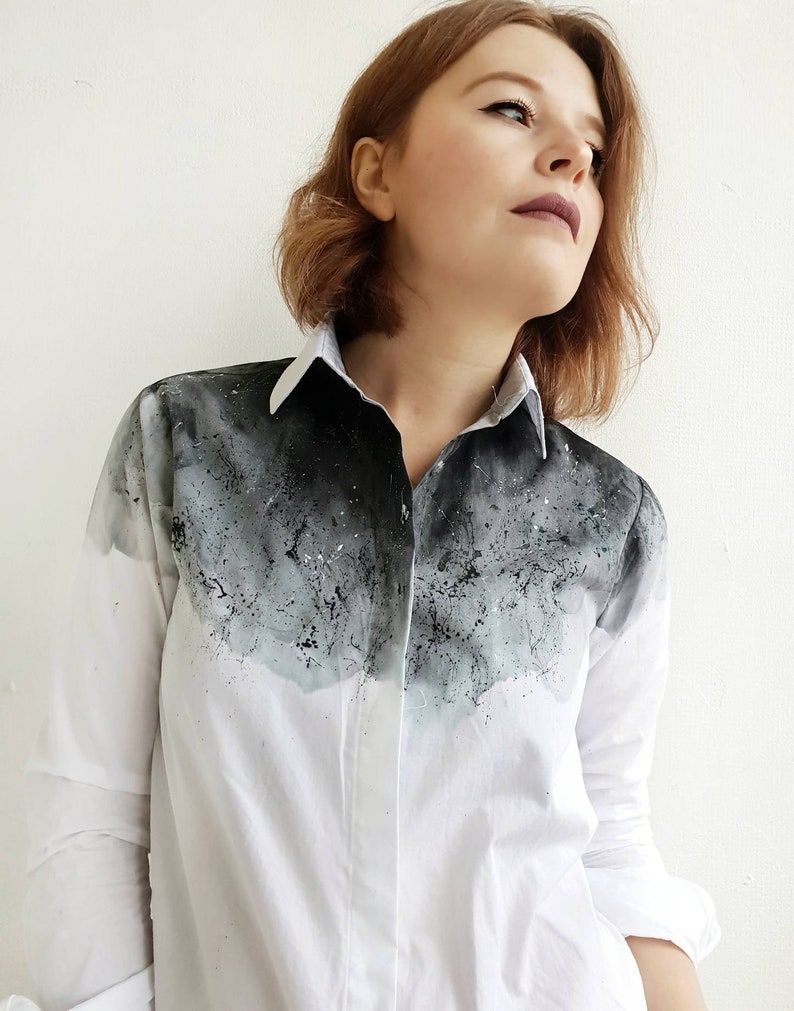 Ombre Hand Dyed Women Blouse Unique Women Blouse Black and Etsy
